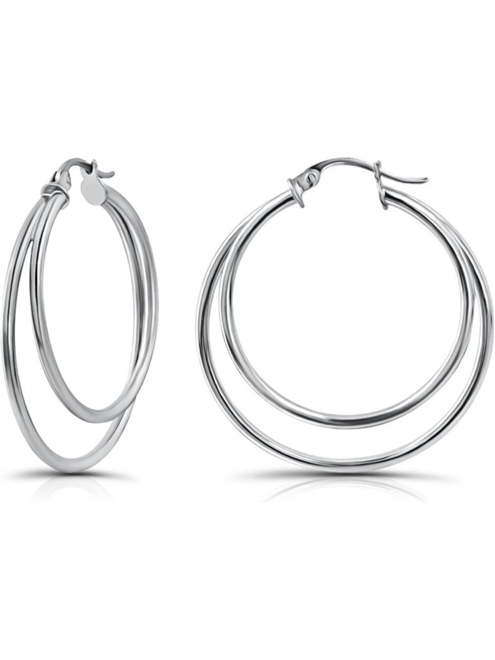 Elegant 30mm Double Circle Hoop Earrings - Sterling Silver, Two-Tone Gold